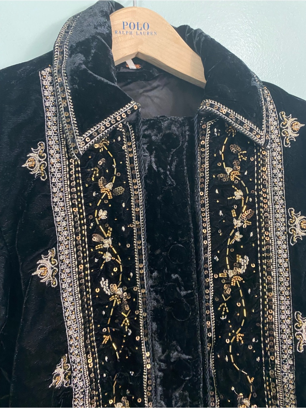 Free People Maxxie Embellished Velvet Jacket Black Small Beaded - Picture 3 of 10